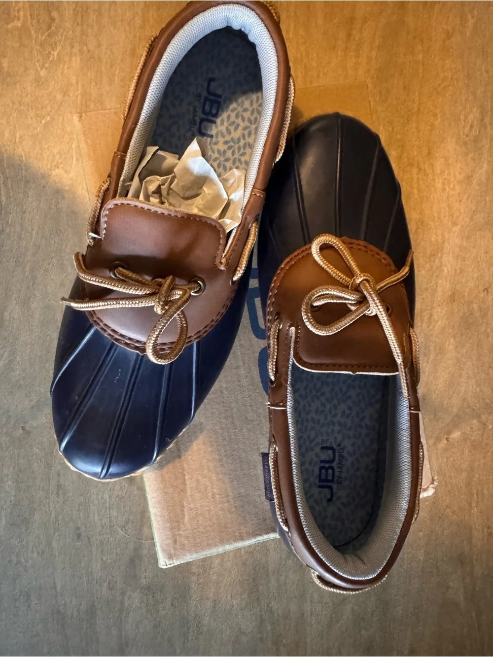 JBU Women’s Brown and Navy Duck-Style Slip-On Shoes Garden Shoes Rubber